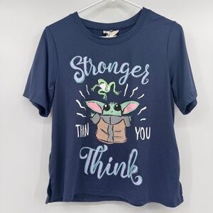 Star Wars Top Women Small Blue Grogu Short Sleeve Sleepwear Stronger Than Think